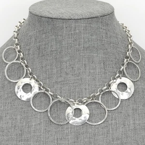 Retired Silpada Sterling Silver Rings Hammered Circles Rolo Chain Necklace N1325 - Picture 1 of 7