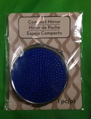 New Compact Double Sided Mirror - Blue Sparkle Rhinestones Crystals Bling - Image 1 of 3