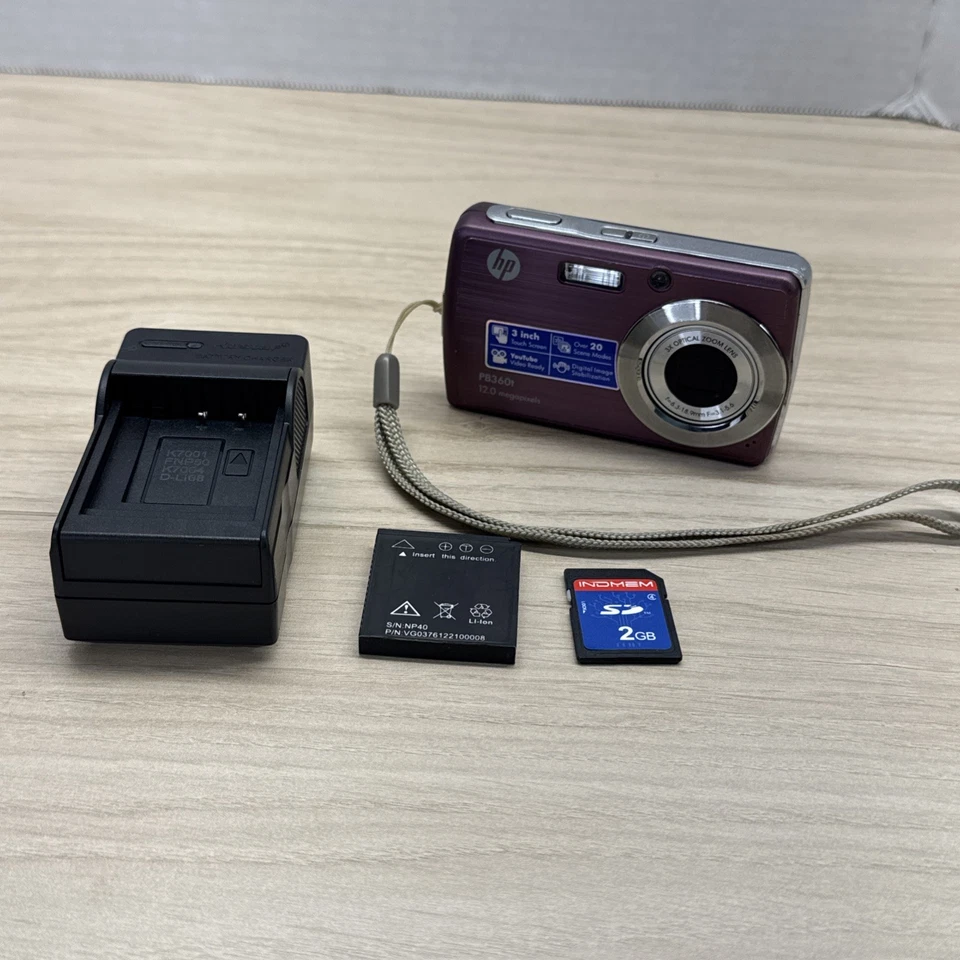 HP PB360t 12.0MP Plum Digital Camera 3x Optical Zoom w/Battery SD Card Case - Image 1 of 4