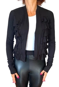 Anthropologie Bailey 44 schwarz offen Cardigan Jersey Rüschen Crop Small neu mit Etikett $ 88 - Bild 1 von 10