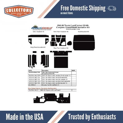 Kit de amortiguador de sonido de aislamiento para Toyota Land Cruiser Shield 1961-1984 completo Foto 1 de 4