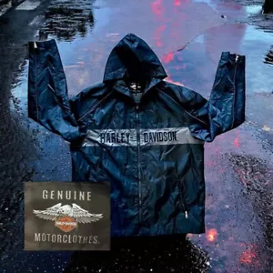 Harley Davidson Giacca Pioggia Uomo XL Nero con Cappuccio Nylon Tessuto 97432-21VM/002L USA - Foto 1 di 17