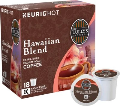 Tully's Hawaiian Blend Coffee 18 to 144 K cups Pick Any Quantity FREE SHIPPING - Image 1 of 3