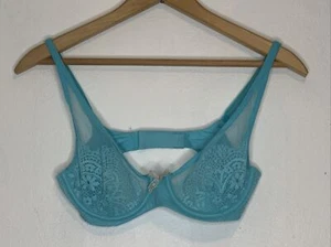 Victorias Secret 32C Body by Victoria Blue Teal Lace Plunge Unlined Demi Bra Bow - Picture 1 of 5
