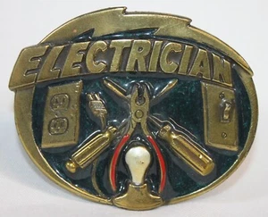 Vtg Electrician Belt Buckle Enameled Great American 1982 Tools Plugs #'d Estate - Picture 1 of 6