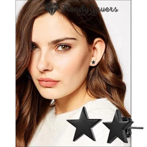 Super Stars Surgical Steel Black Stud Earrings Fashion Jewelry For Men Women - Picture 1 of 6