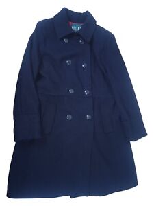 Manteau de pois mélangé laine Sarah Jessica Parker double poitrine bleu marine 