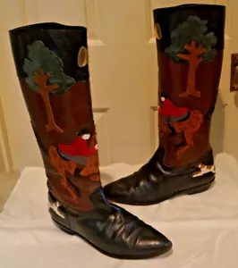 Rare Beverly Feldman Equestrian Boots Vintage 80s Horse, Rider & Dog Size 10 - Picture 1 of 14