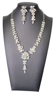 Set Collana E Orecchini Matrimonio Dichiarazione Goccia Y Strass Grandi - Foto 1 di 7