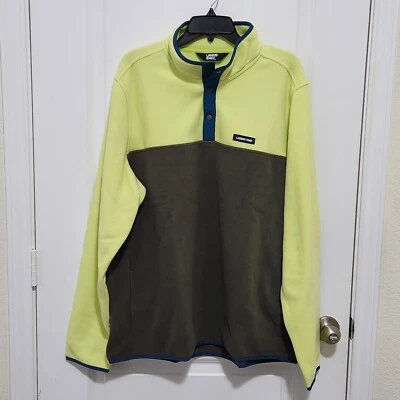 Lands End Mens XLT Quarter Snap Fleece Colorblock Pullover OliveGreen Chartreuse - Image 1 of 4