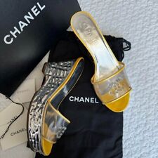 CHANEL Coco Mark Punching Platform Shoes US 6 Leather Yellow Silver Used JP Auth
