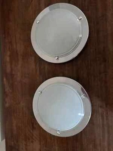 Glass ceiling uplighters. Attractive pair of glass and metal lampshades - Picture 1 of 3