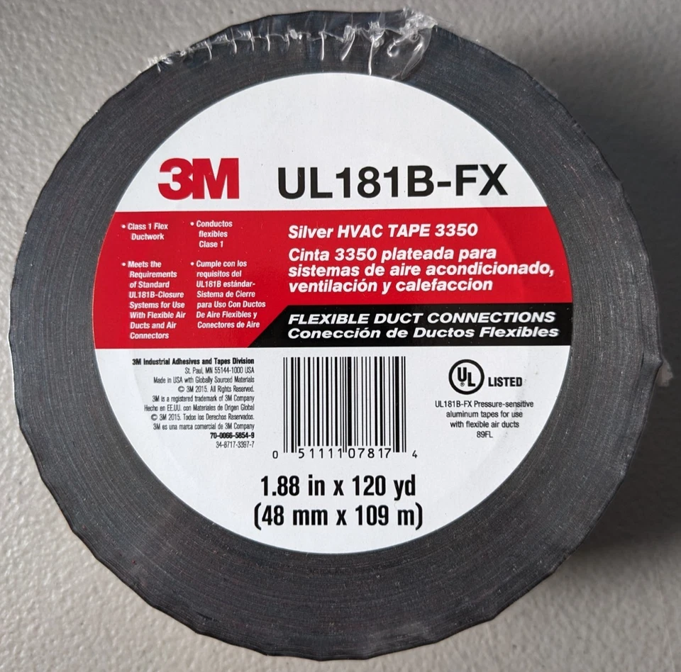 3M Silver HVAC Tape # 3350 1.88" x 120 yd UL-181B-FX - Image 1 of 1
