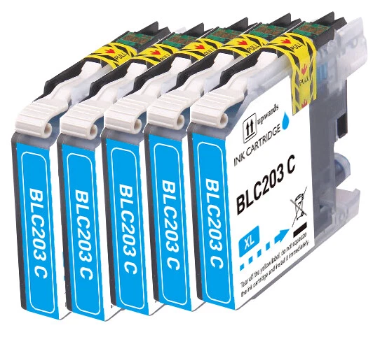 5 PK CYAN Premium Ink fits Brother LC203 MFC-J460DW MFC-J5720DW MFC-J4320DW - Image 1 of 1
