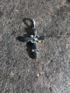 925 STERLING SILBER INLAY OPAL KREUZ ANHÄNGER SCHNELLER KOSTENLOSER VERSAND!! - Bild 1 von 20