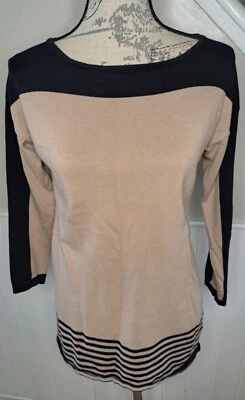 Joseph A Marrón Rayas Cuello Barco Manga 3/4 Ajustado Jersey Mujer Talla M Foto 1 de 4