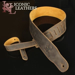 Iconic 2.5" Classic Brown Lightly Distressed Premium Leather Guitar Strap IL-17 - Picture 1 of 7