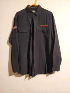 Camicia Harley Davidson da uomo nera taglia large manica lunga con bottoni ricamata - Foto 1 di 5