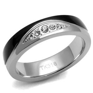CLEARANCE---5 MM BLACK & SILVER STAINLESS STEEL CRYSTAL BRIDAL WEDDING RING SZ 6 - Picture 1 of 4