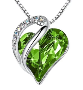 Infinity Love Heart Pendant Necklace with GREEN Birthstone - Picture 1 of 4