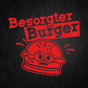 Etiqueta engomada de vinilo de coche rojo dibujos animados ciudadano hamburguesa preocupada - Imagen 1 de 1