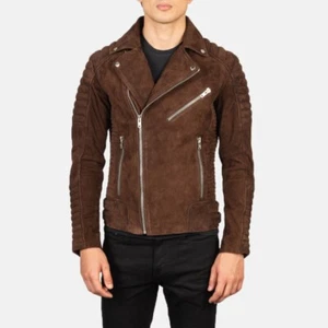 BOMBER BIKER New Men's Leather Suede Jacket 100% Real Lambskin Slim Fit Jacket - Picture 1 of 5