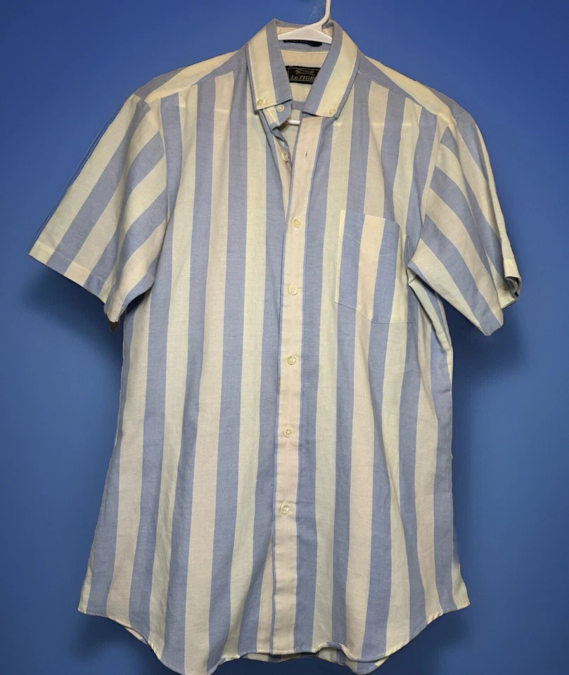 Le Tigre VTG Shirt Men Large Striped Blue/ White Button Down    - Image 1 of 3