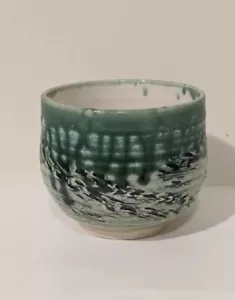 Green Drip Glazed Tea Bowl Wheel Thrown - Picture 1 of 6
