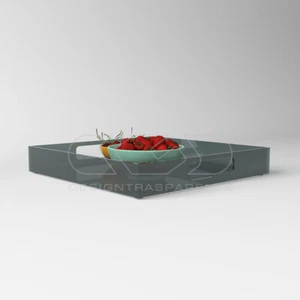 Vassoio quadrato in plexiglass fumé grigio centrotavola portafrutta - Foto 1 di 2