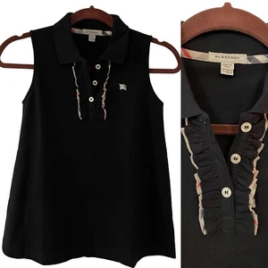 Burberry Golf Youth Girl's Black Ruffle Tartan Trim Sleeveless Polo w Logo 14Y - Picture 1 of 12