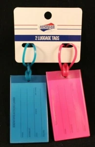 American Tourister - 2 Luggage Tags Set - Blue & Pink Jelly - 3" x 2" - Picture 1 of 6