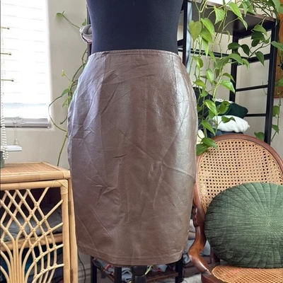 Vintage David Benjamin Chocolate Brown Leather Pencil Skirt - Image 1 of 3