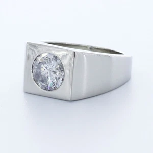 3 Carat E SI2 Round Cut Earth Mined Certified Diamond 18k Gold Classic Mens Ring - Picture 1 of 3