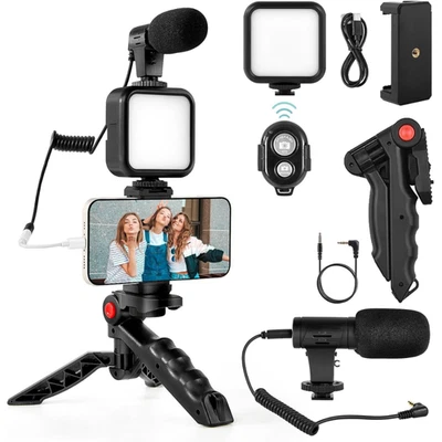 ACUVAR Smartphone Vlogging Kit for iPhone/Android w/ Light+Microphone+Tripod+Holder