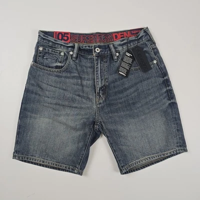 Shorts jeans masculino Superdry jeans índigo cônico tamanho W32 100% algodão - Imagem 1 de 4