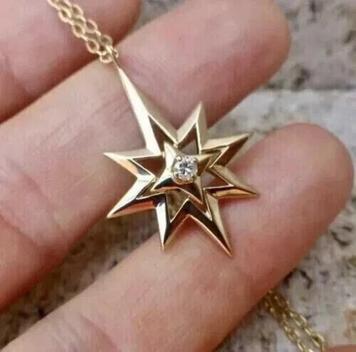 Colgante redondo de 1 quilate con diamantes creados en laboratorio para mujer estrella belleza chapado en oro amarillo de 14 quilates Foto 1 de 4
