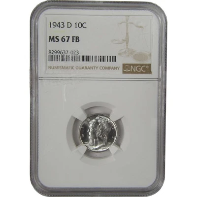 1943 D Mercury Dime MS 67 FB NGC Silver Uncirculated SKU:I21209 - Image 1 of 4