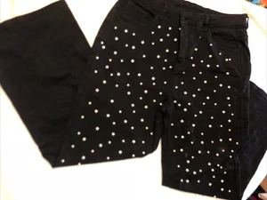Women’s Black Jeans Front Pearl Embellished Stretchy  sz XL Costume Dress T - Picture 1 of 10