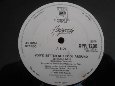 Haywoode - "You'd Better Not Fool Around" CBS Single-Sided W/L 12" Single PROMO - Image 1 of 2