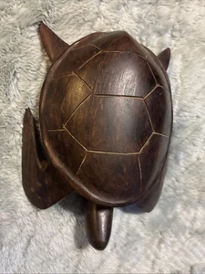 Vntg Solid Hand Carved Wood Rosewood / Ironwood Sea Turtle Figure 6” Long - Picture 1 of 2