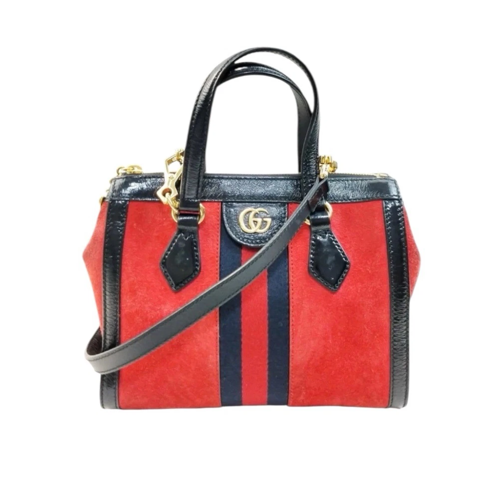 Спортивная сумка GUCCI Ophidia красная замшевая черная лакированная отделка верхняя ручка двусторонняя - Изображение 1 из 4