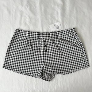 Pantaloncini corti Forever 21 cotone Gingham a quadri neri bianchi tasche XL nuovi con etichette - Foto 1 di 6