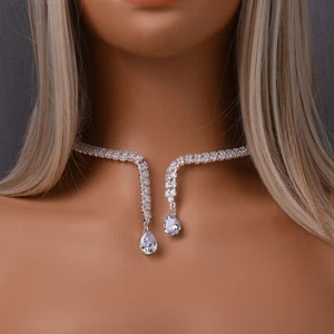 Exquisite Damen Halskette Wassertropfen Diamant Anhänger Mode Hip-Hop Halskette - Bild 1 von 6