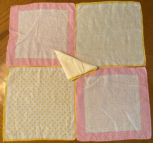 "5 pañuelos de colección blancos con lunares amarillos y rosas de algodón para damas, 11x11""" - Imagen 1 de 4