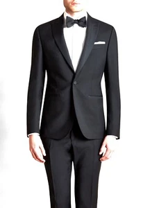 HARDY AMIES Black ITALIAN MOHAIR WOOL Tuxedo Dinner Suit UK46 IT56 C46 x W40 NEW - Picture 1 of 18