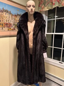 Gorgeous 46" Long Size 6/8 Petite Ranch Black Full Length Mink Real Fur Coat USA - Picture 1 of 11