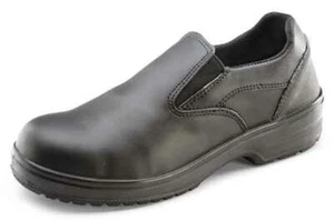 Click Damas Zapato Sin Cordones Cuero Negro Seguridad Trabajo Puntera de Acero Gorra Suela Mujer - Imagen 1 de 1