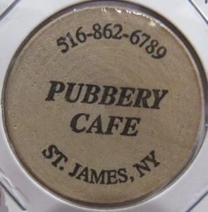 Vintage Pubbery Cafe St. James, NY Wooden Nickel - New York Medaille - Bild 1 von 2