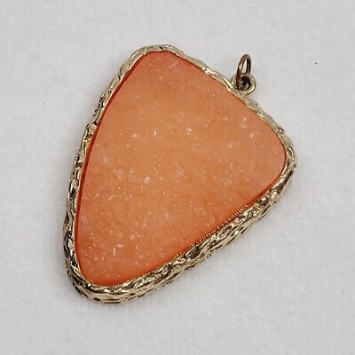 Peachy Orange Drusy Pendant Gold Tone Acrylic Bohemian Faux Druzy - Image 1 of 4