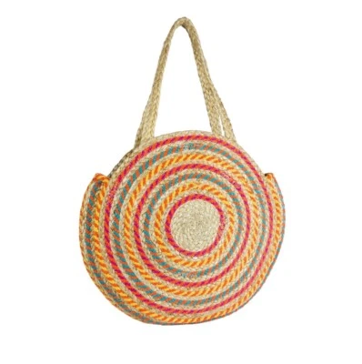 Magid Oversized Circular Beach Tote Bag Multi Color 20” Natural Jute Fibers NWT - Image 1 of 4